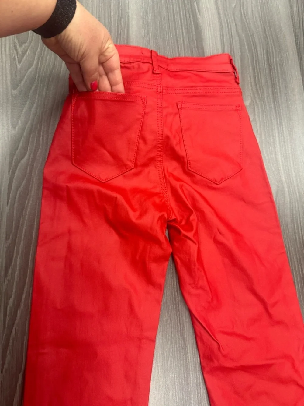 Edikte Luna Faux Leather Flare Jeans Pants in Red Size XS